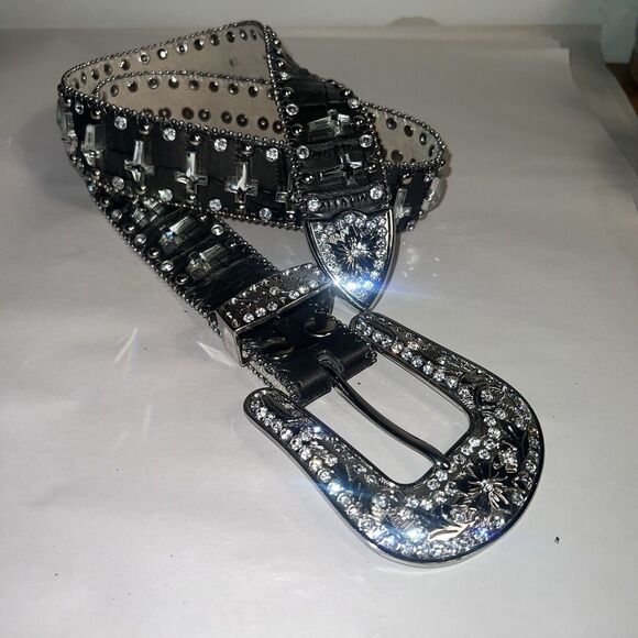 Western Rhinestone SM Bling Belt Crosses Black  Rhinestone Buckle 29 Crosses main image 9